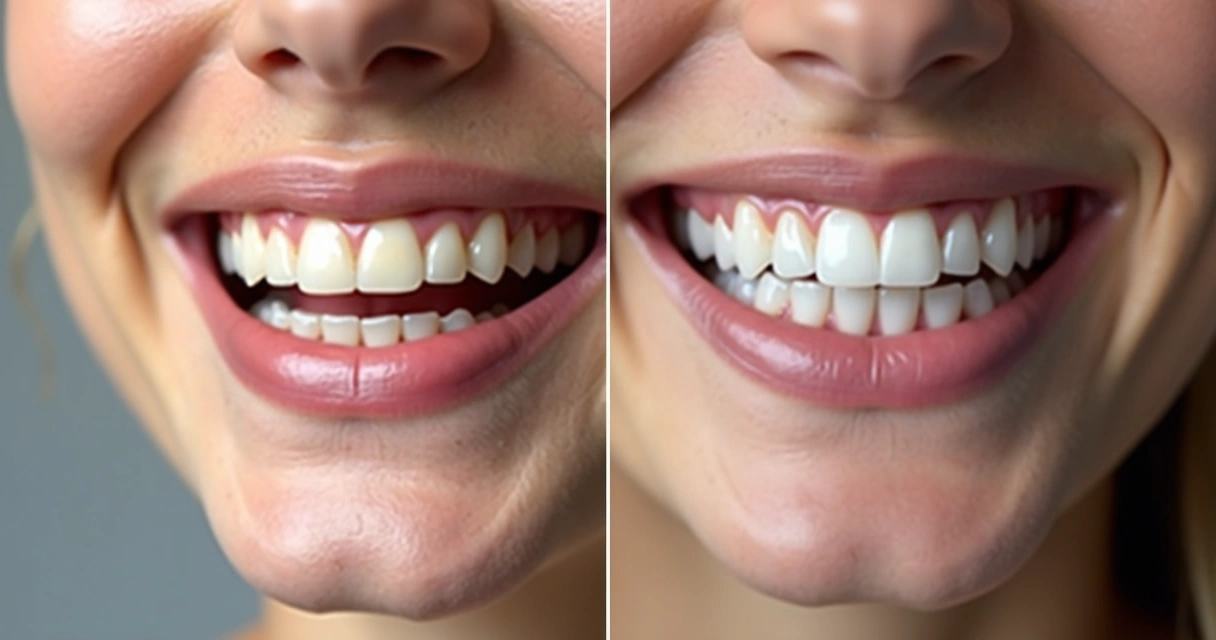 Comparação antes e depois do sorriso com faceta de resina 