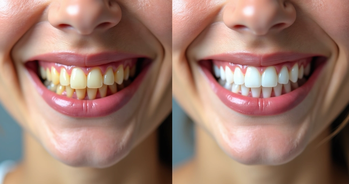 Antes e depois de facetas dentais, sorriso em destaque 