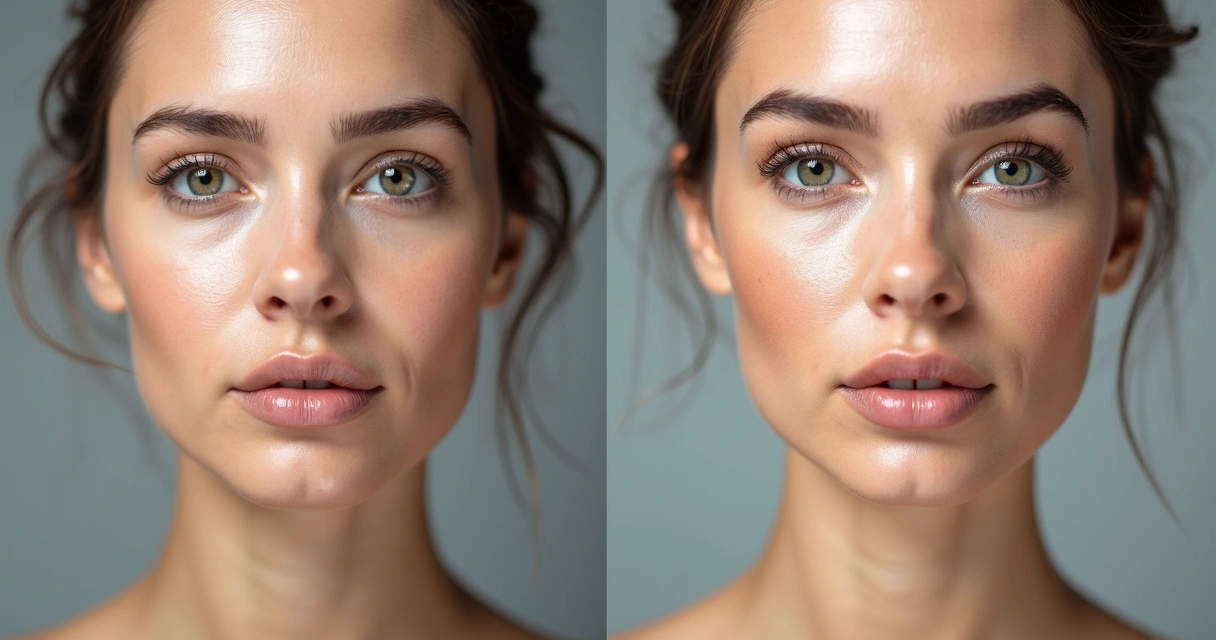 Comparativo antes e depois de flacidez facial 