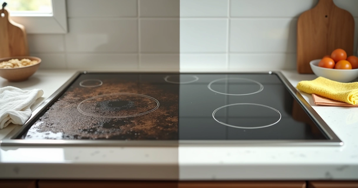 Comparação antes e depois de fogão limpo 