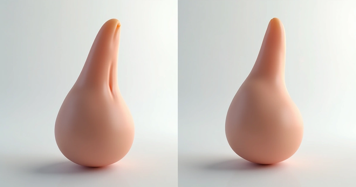 Comparação antes e depois da harmonização peniana, pênis em formato semelhante e discretamente maior no pós.