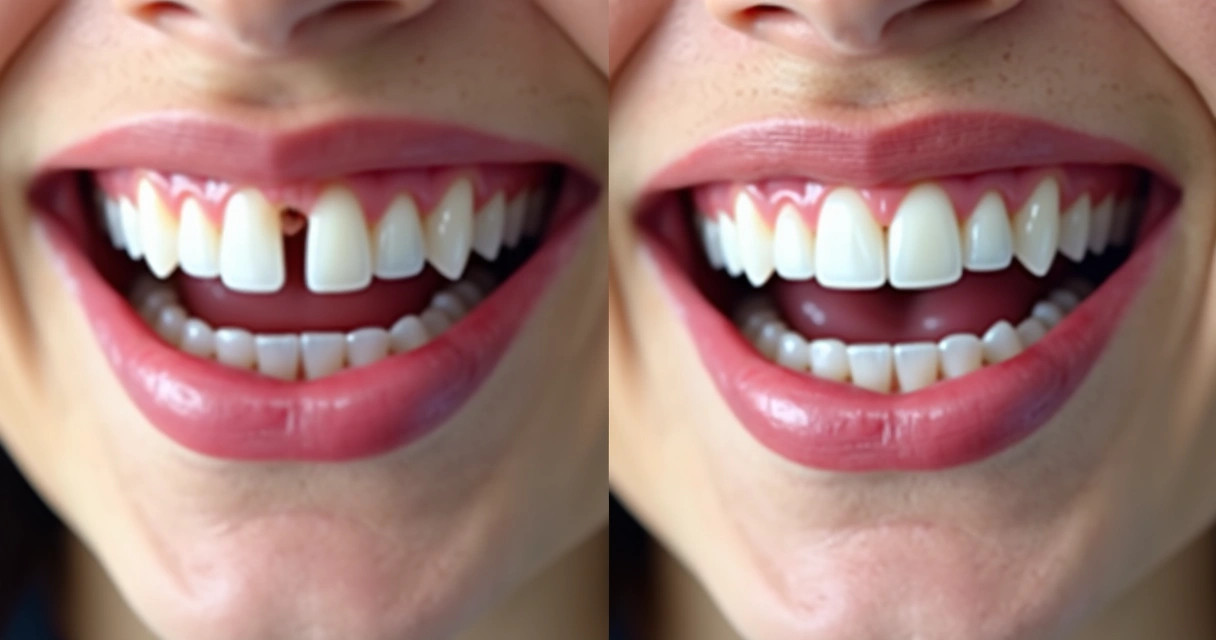 Comparação antes e depois de implante dentário 