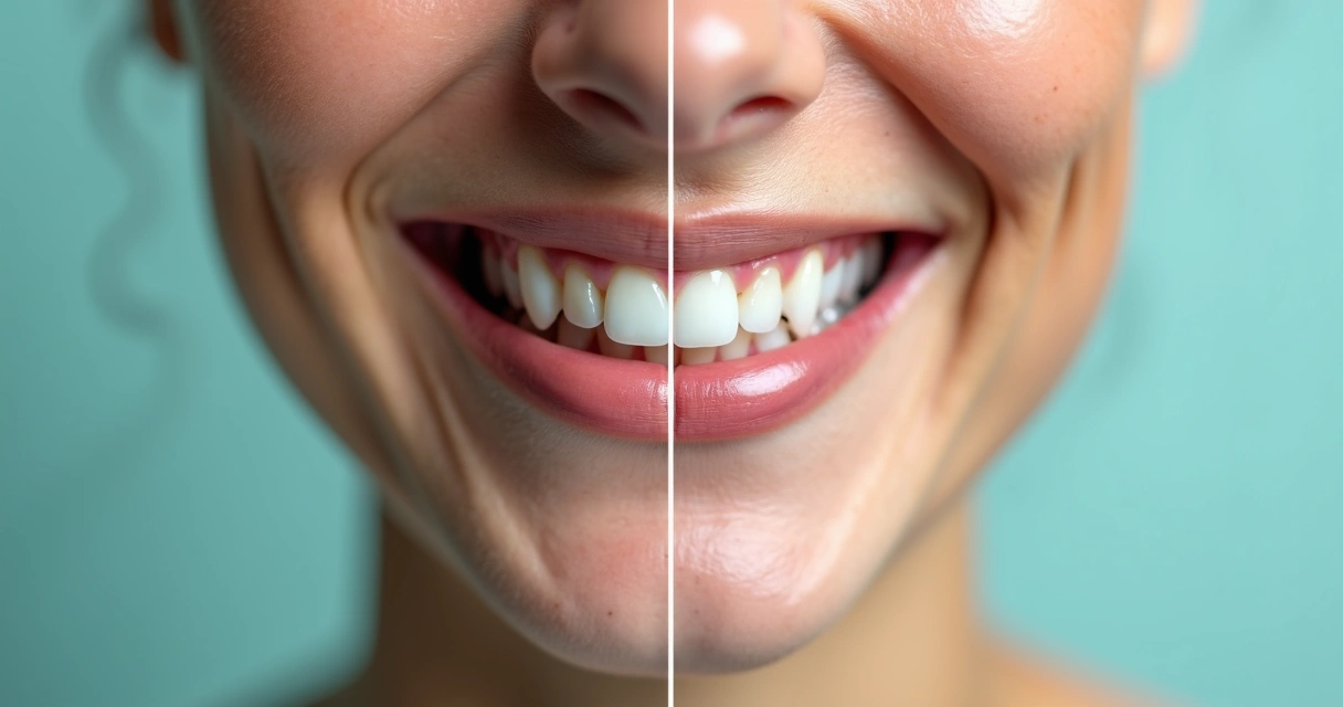 Boca madura mostrando comparação antes e depois de implantes dentários em close-up 