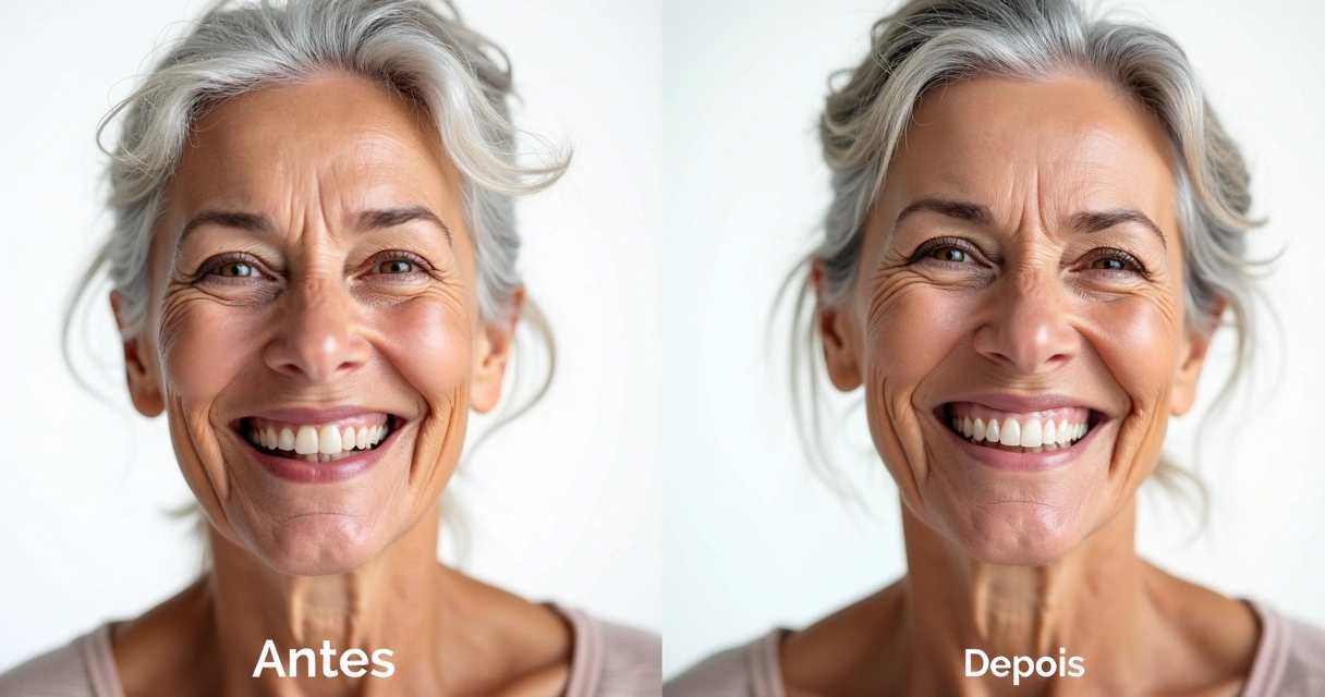 Comparação de sorriso antes e depois do implante dentário