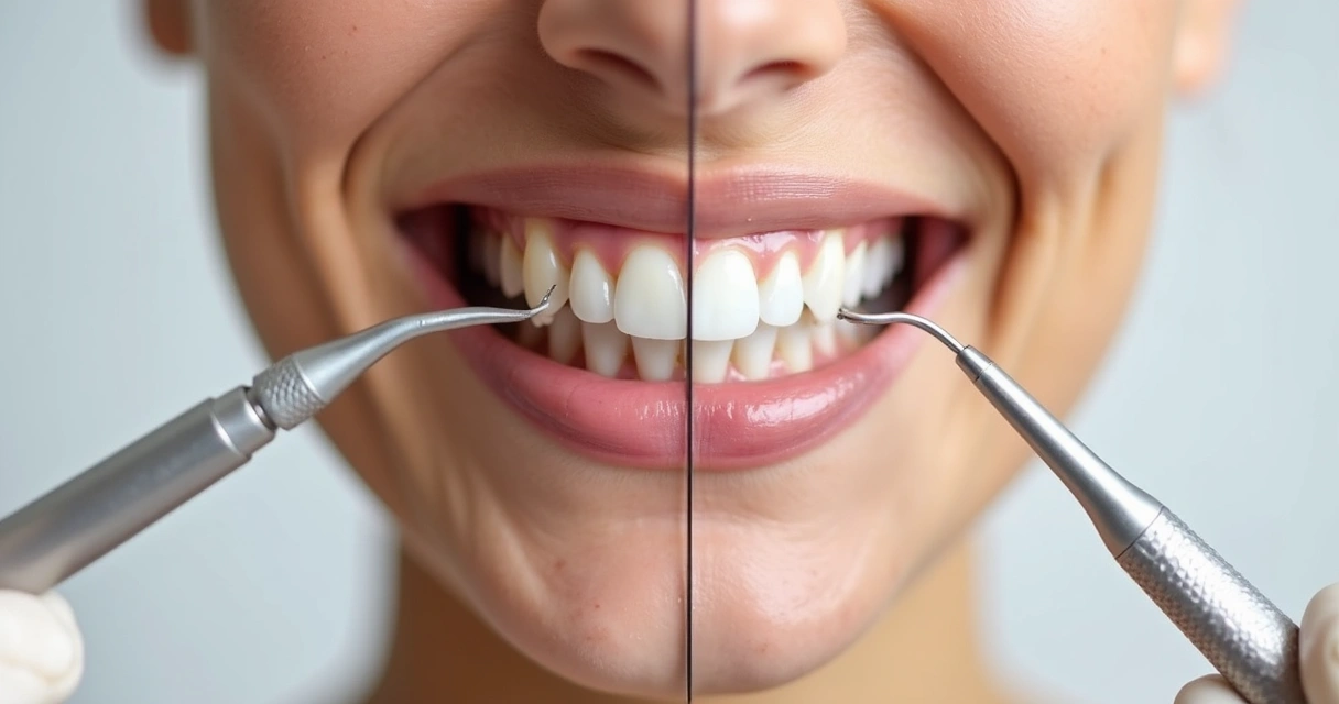 Comparação de sorriso antes e depois de tratamento odontológico