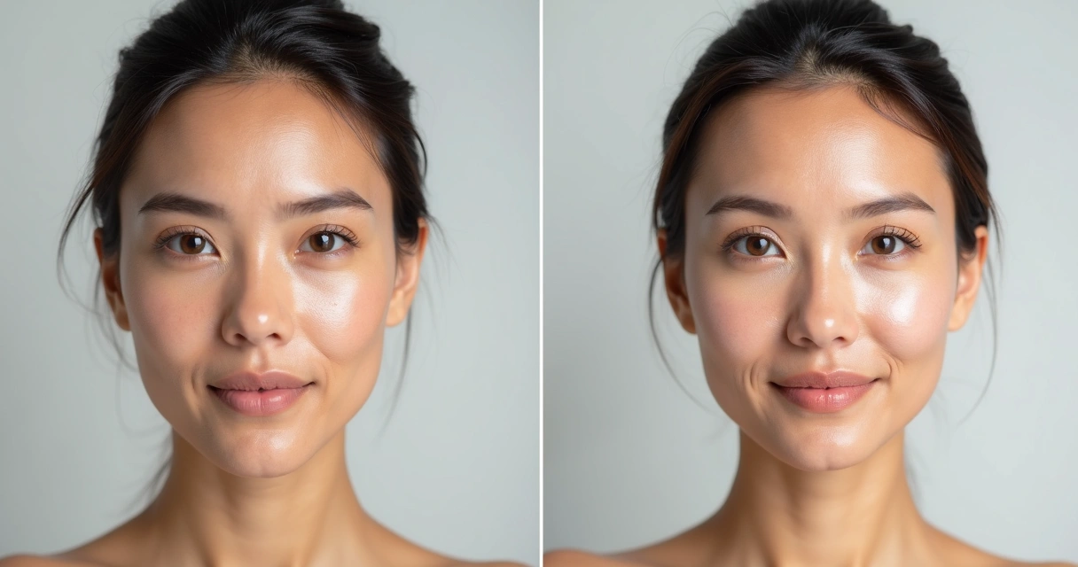 Comparação de rosto antes e depois do preenchimento, mostrando naturalidade