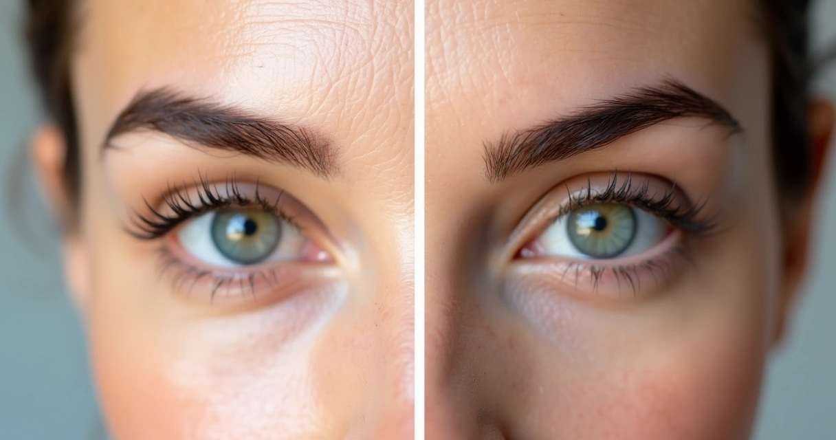 Comparação de sobrancelha antes e depois do preenchimento