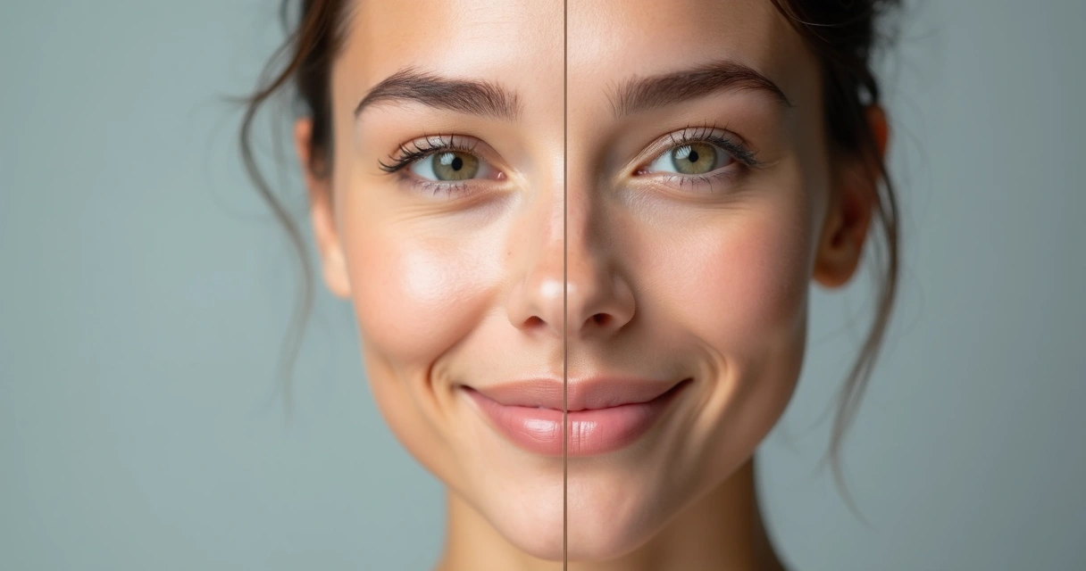 Comparação antes e depois de procedimento estético facial feminino 
