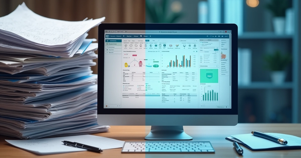 Comparação entre prontuário em papel e digital na tela 