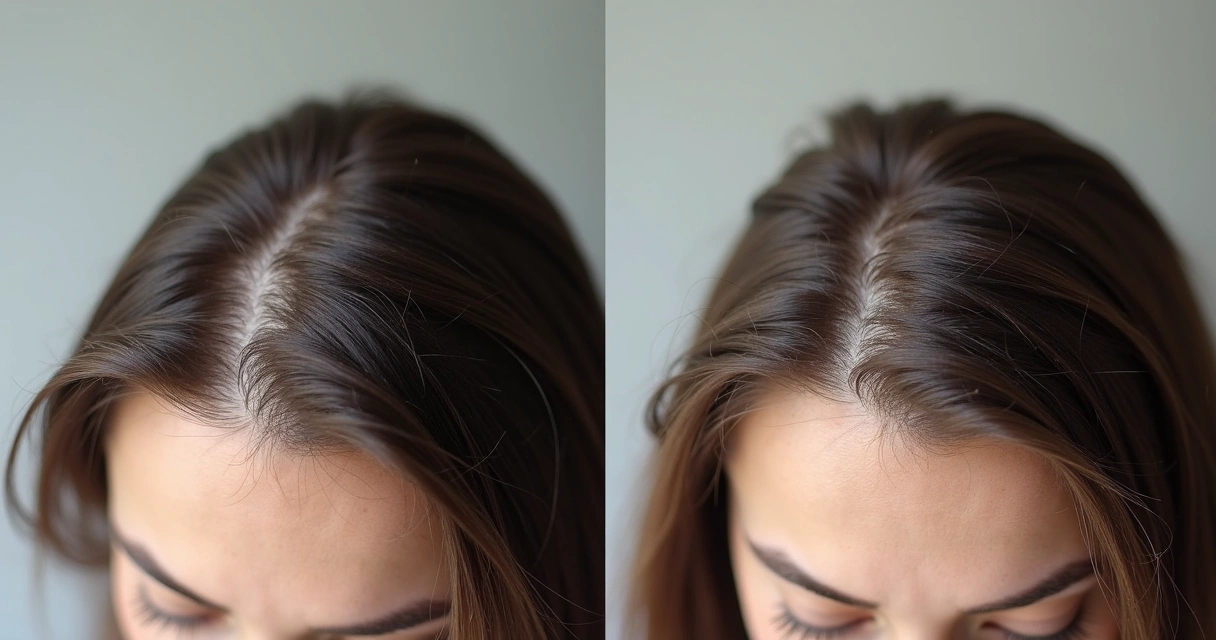 Comparação antes e depois do uso de shampoo com Redensyl