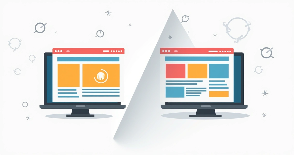 Comparação de site antigo e site moderno lado a lado 