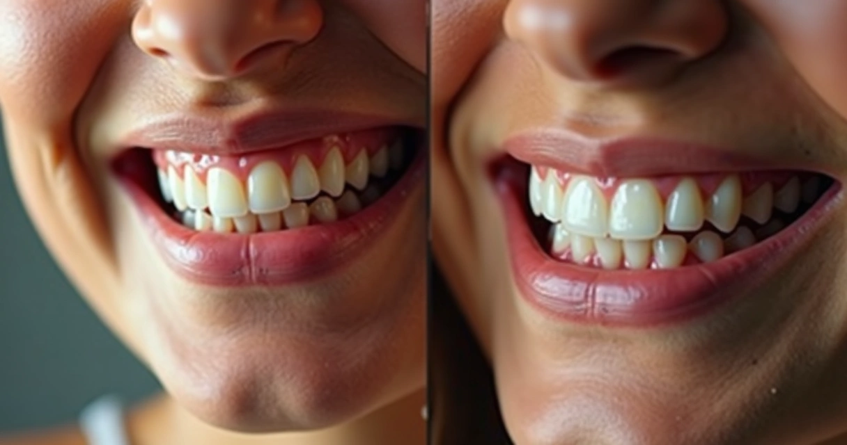 Comparação antes e depois de tratamento de sorriso