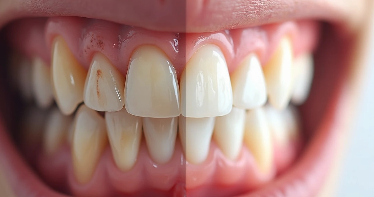 Comparação de sorrisos antes e depois do tratamento odontológico 