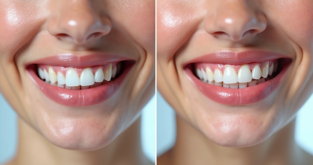 Comparação antes e depois de tratamento dental em sorriso de paciente 