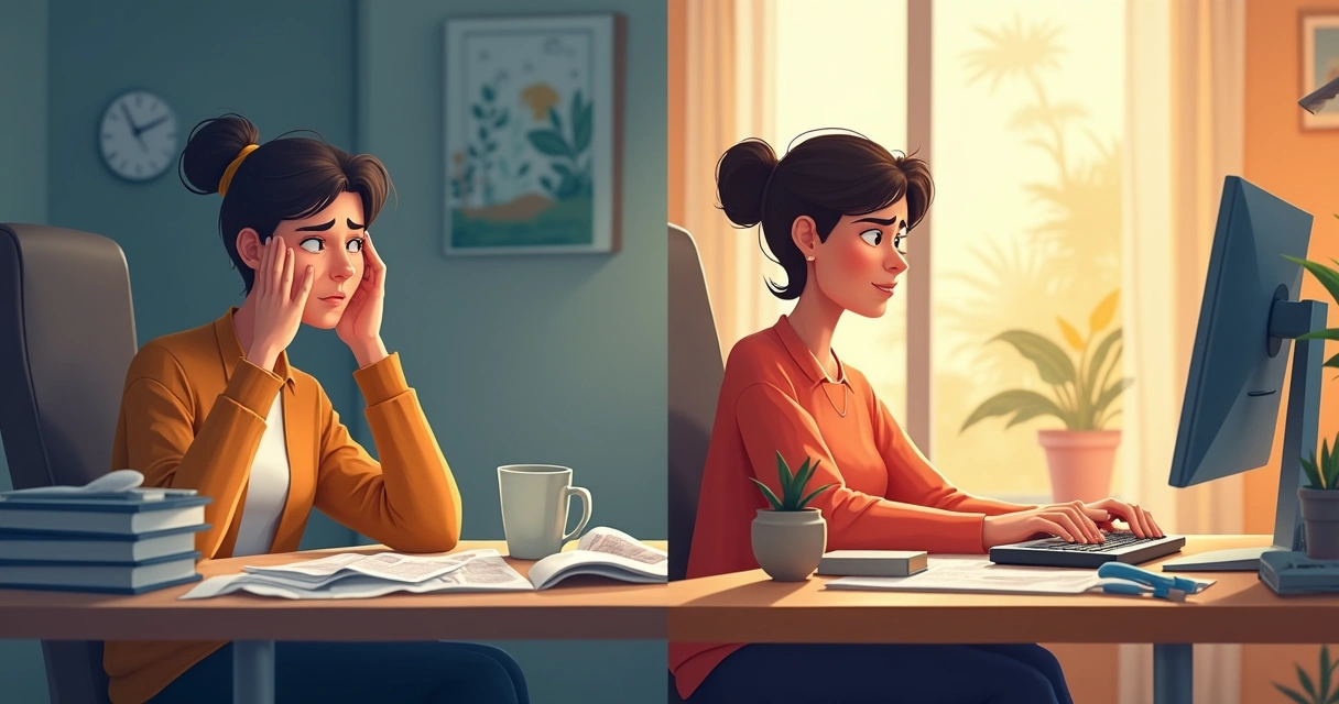 Ilustração de antes e depois do cliente usando produto