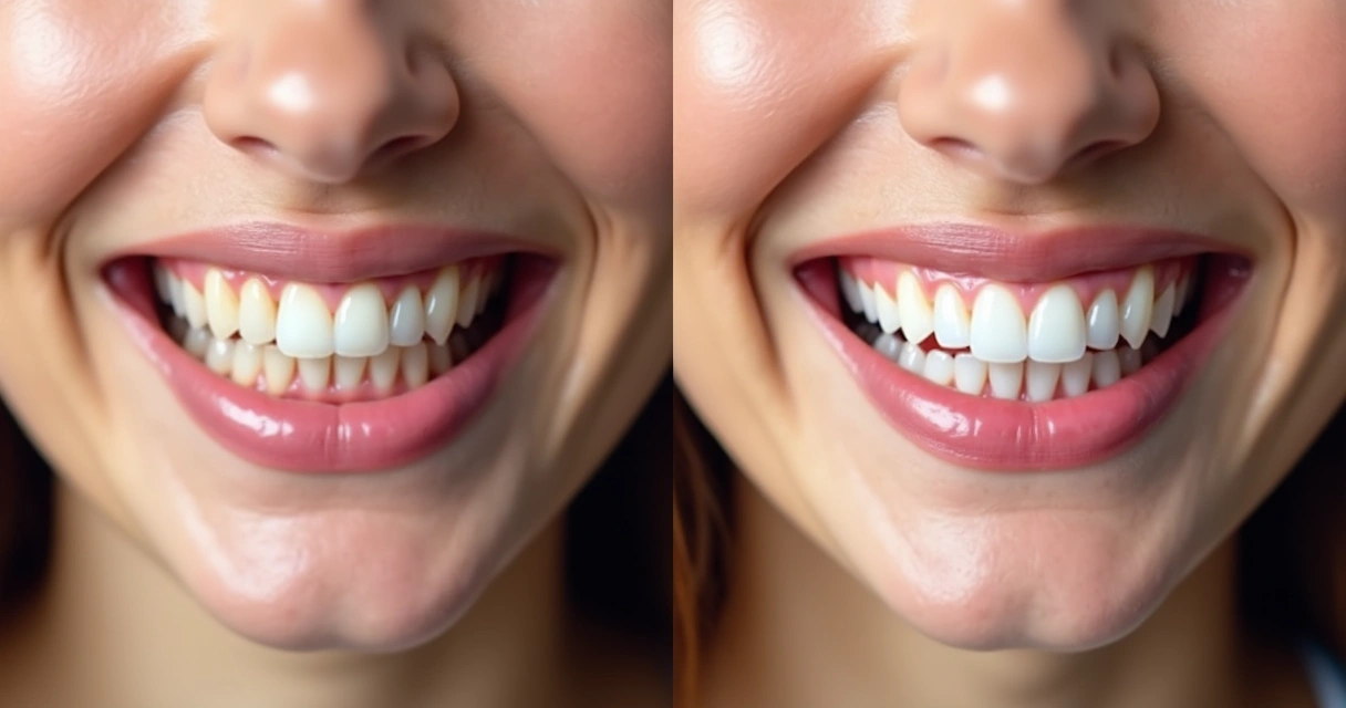 Comparativo de fotos de antes e depois de tratamento odontológico 