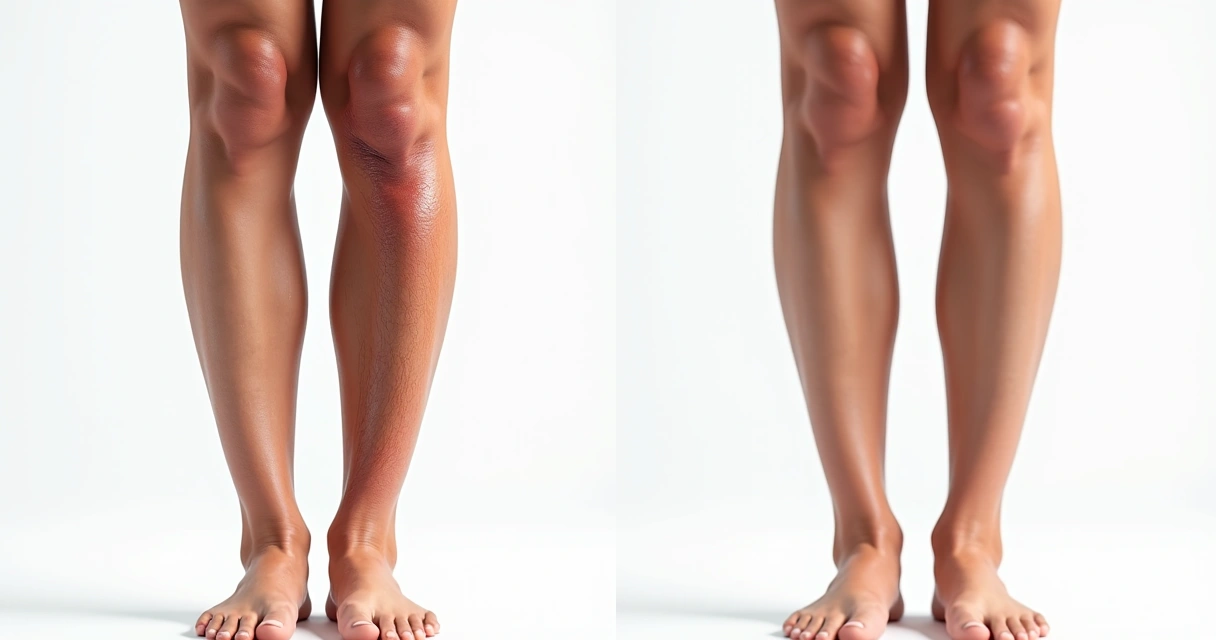Comparação de pernas femininas antes e depois do tratamento de varizes, sem cicatriz visível 