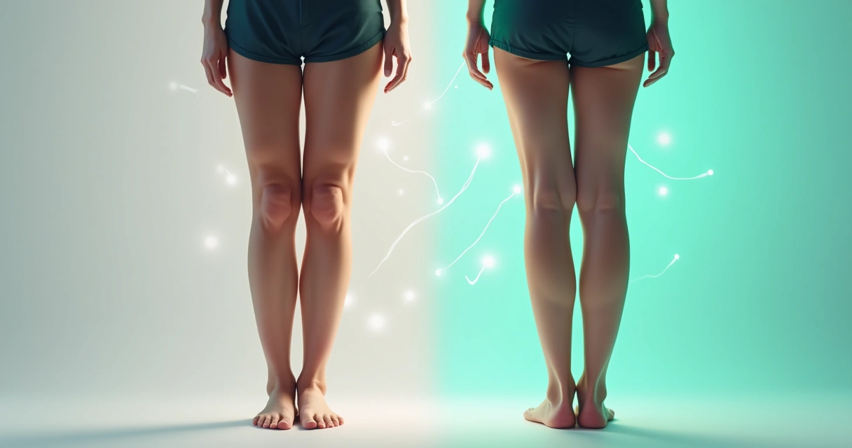 Comparação de pernas com varizes e pernas lisas após tratamento moderno 