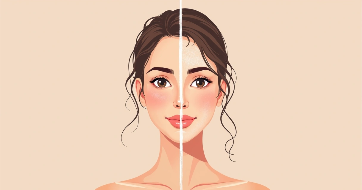 Comparação de rosto feminino antes e depois de tratamento estético contra flacidez. 