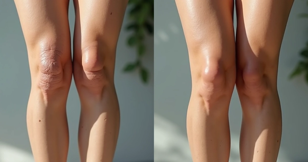 Pernas femininas antes e depois do tratamento de varizes minimamente invasivo 