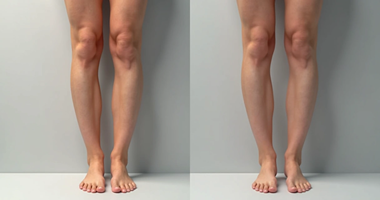 Comparação visual entre perna com varizes e perna tratada 