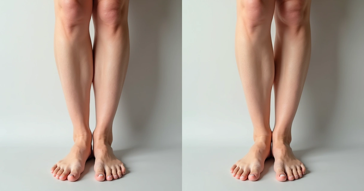 Perna feminina mostrando antes e depois do tratamento de varizes 