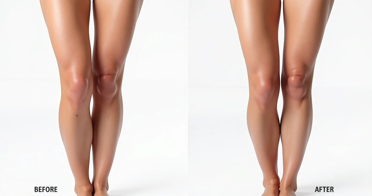 Comparativo antes e depois de tratamento para vasinhos nas pernas
