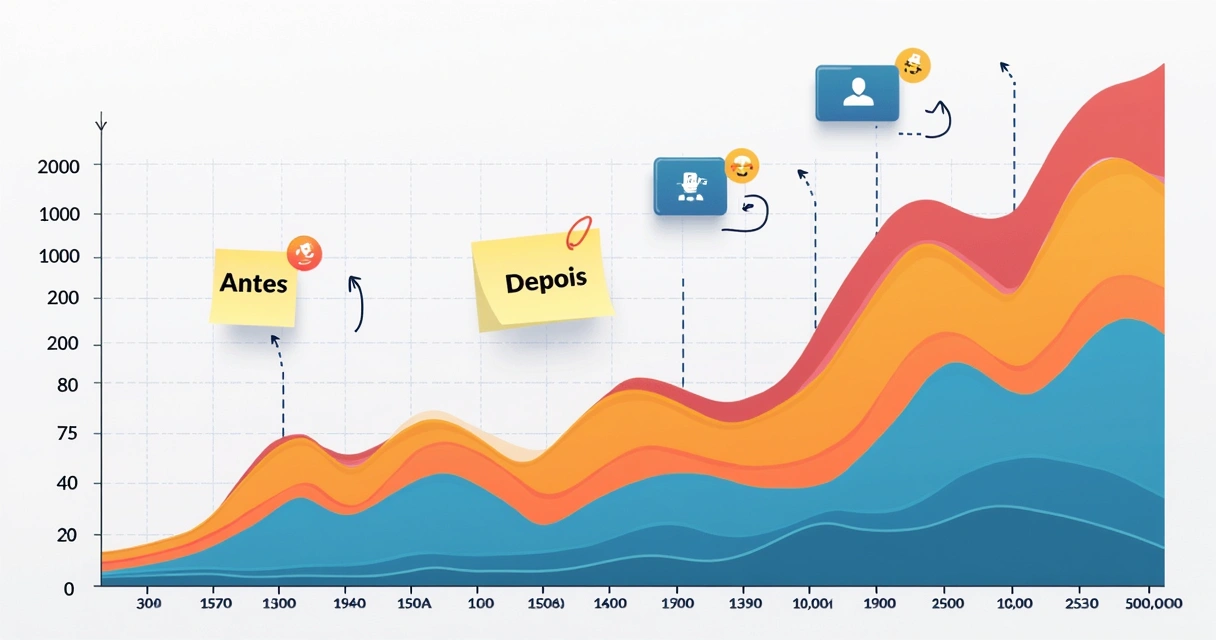 Gráfico de antes e depois exibindo crescimento de leads