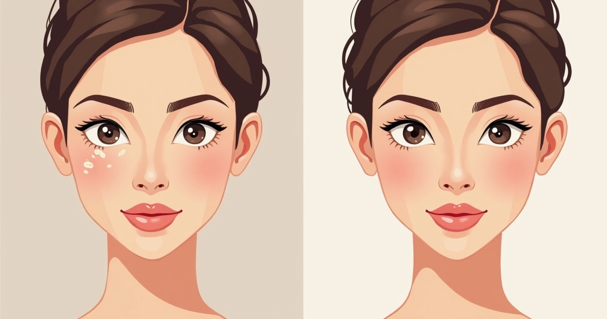 Montagem mostrando rosto feminino antes e depois de tratamento de pele, luz suave 