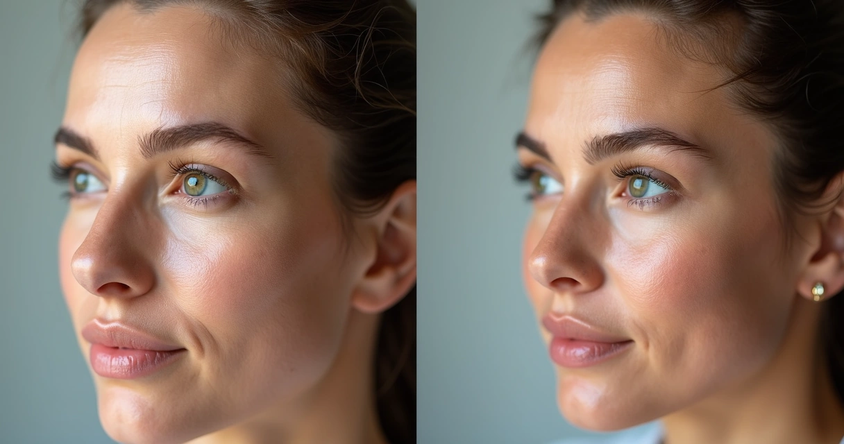 Comparativo antes e depois rugas expressão testa olhos mulher 