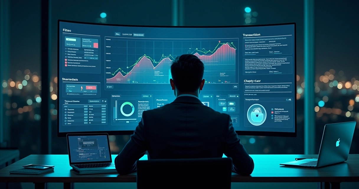 Gestor analisando painel de transações antifraude em loja virtual 