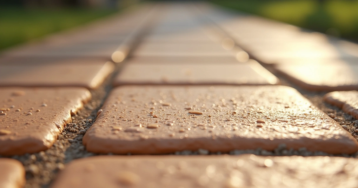 Close-up of anti-slip additive particles on a coated paver