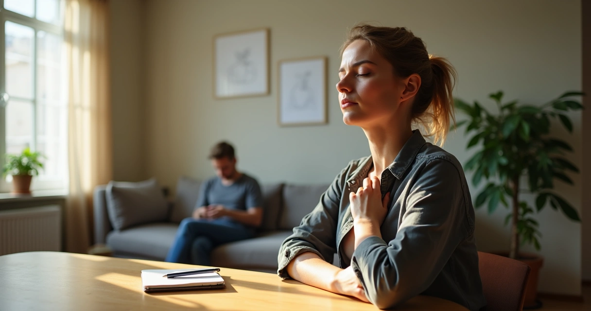 Persona reflexionando antes de una conversación difícil en un entorno tranquilo 