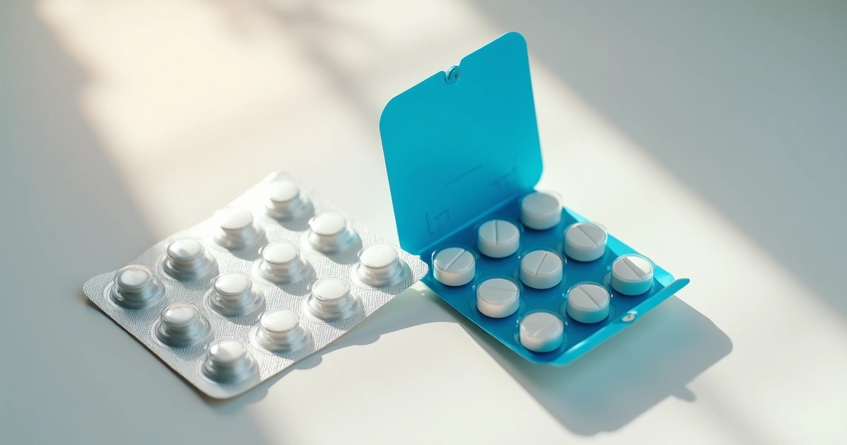 Comprimidos de contraceptivo e cartela da PrEP lado a lado sobre mesa branca. 
