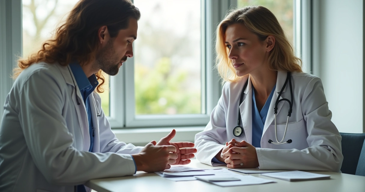 Médico com paciente discutindo PrEP e anticoncepcional 