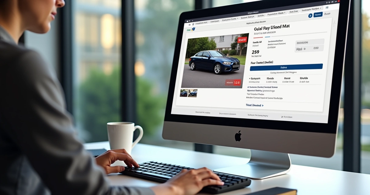 Tela de computador exibindo anúncio de carro usado detalhado 