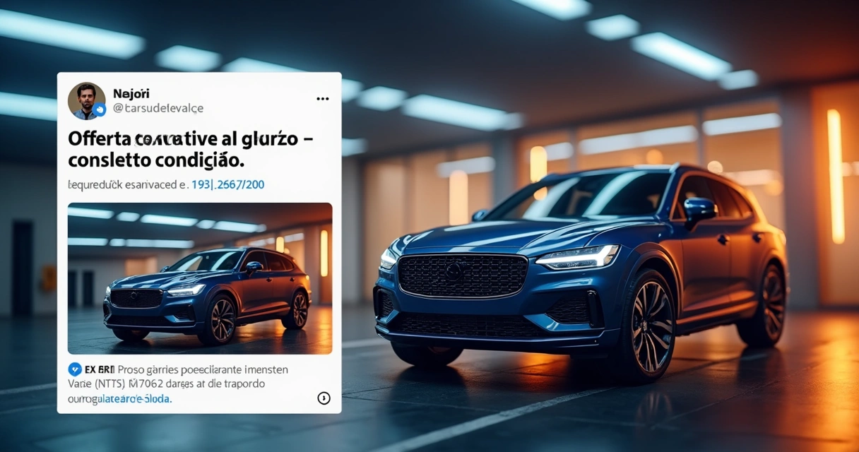 Anúncio de automóvel em destaque no feed de redes sociais com informações de preço e contato. 