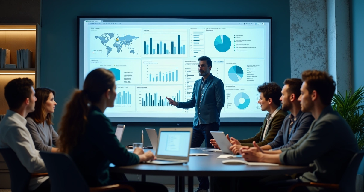 Equipe de marketing observando um painel de anúncios digitais eficazes