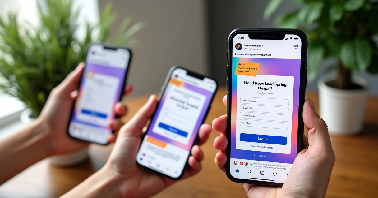 Visual de anúncio de lead no Facebook e Instagram em dispositivos móveis 