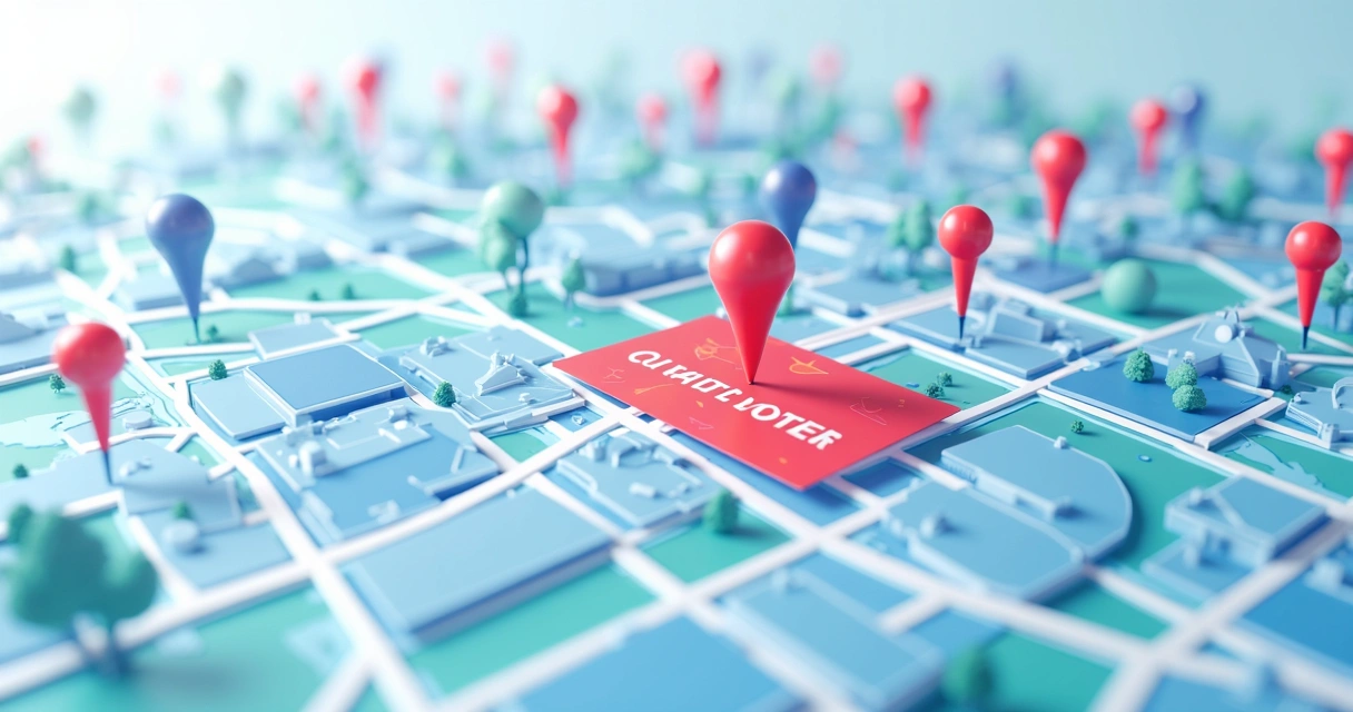Mapa digital com áreas delimitadas e ícones de pessoas representando eleitores. 