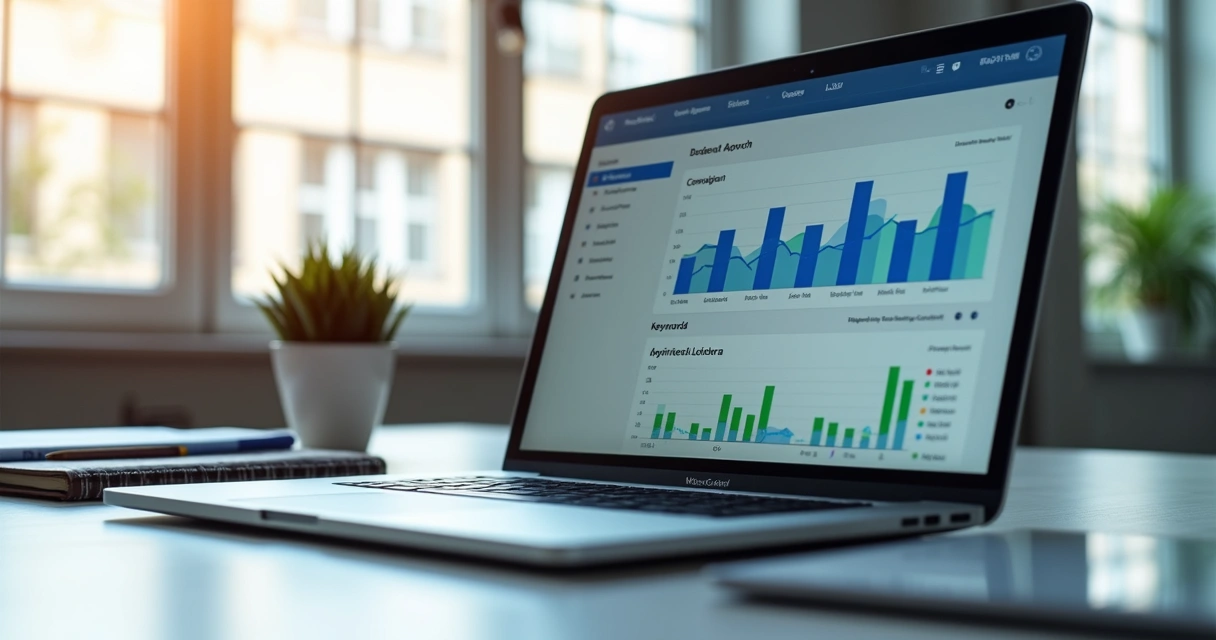 Tela de computador mostrando painel do Google Ads com gráficos de campanhas B2B 