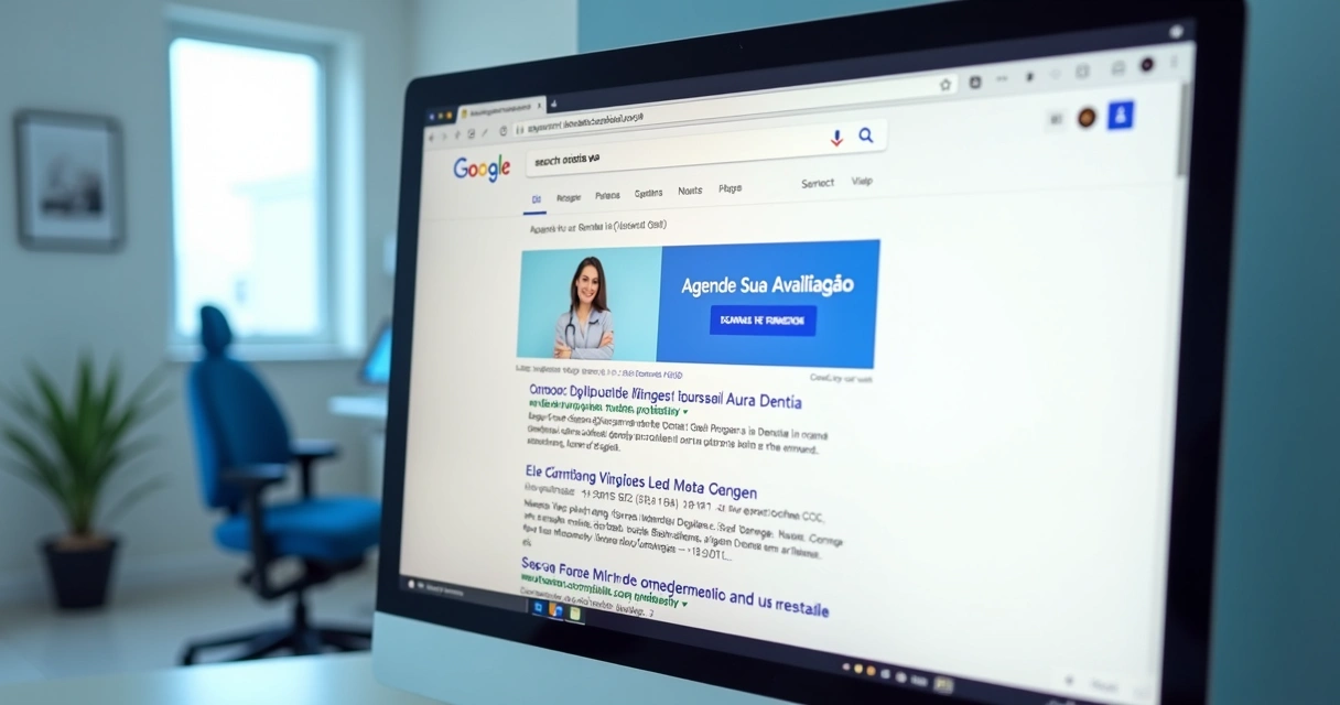 Anúncio de clínica odontológica no topo de resultado de busca Google.