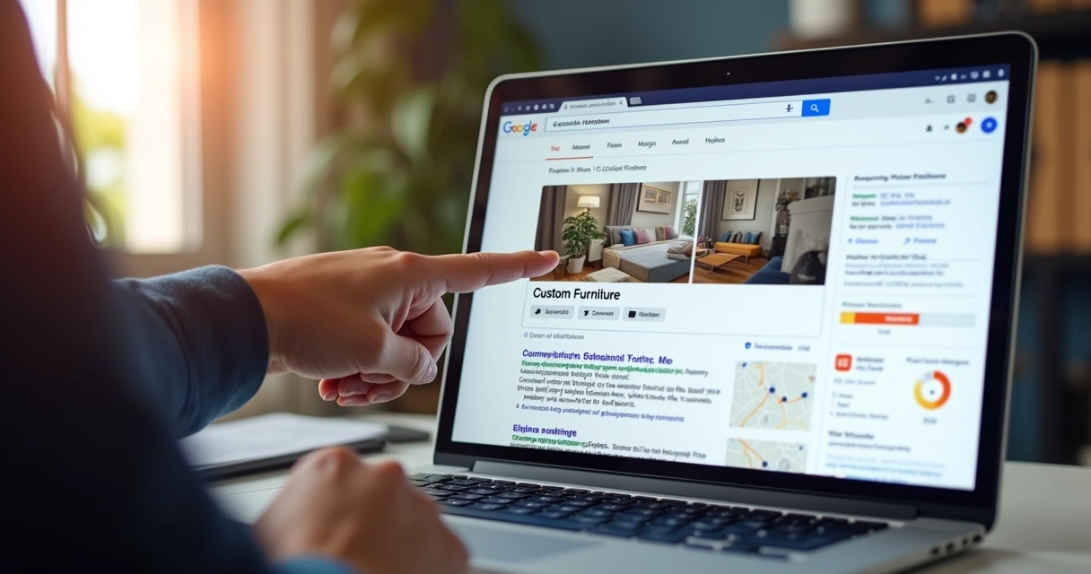 Exemplo de anúncio de móveis planejados no Google com destaque para análise de resultados 