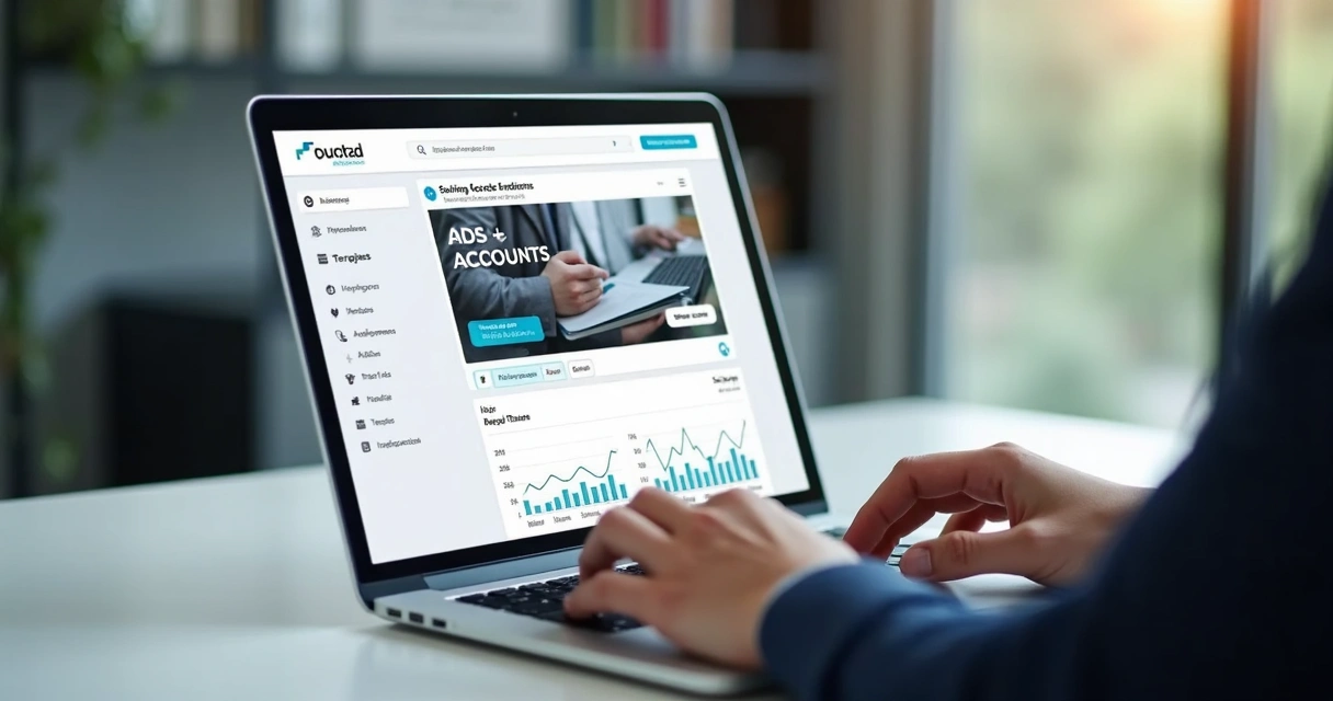 Campanha de anúncio digital para serviços de contabilidade sendo criada em notebook