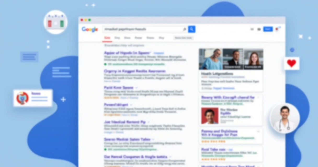 Tela de busca do Google com anúncios de clínicas médicas ao lado de resultados orgânicos 