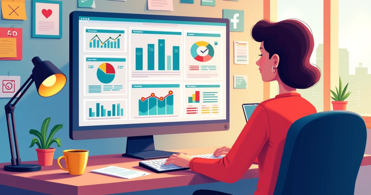 Pessoa analisando gráficos de engajamento social no computador 