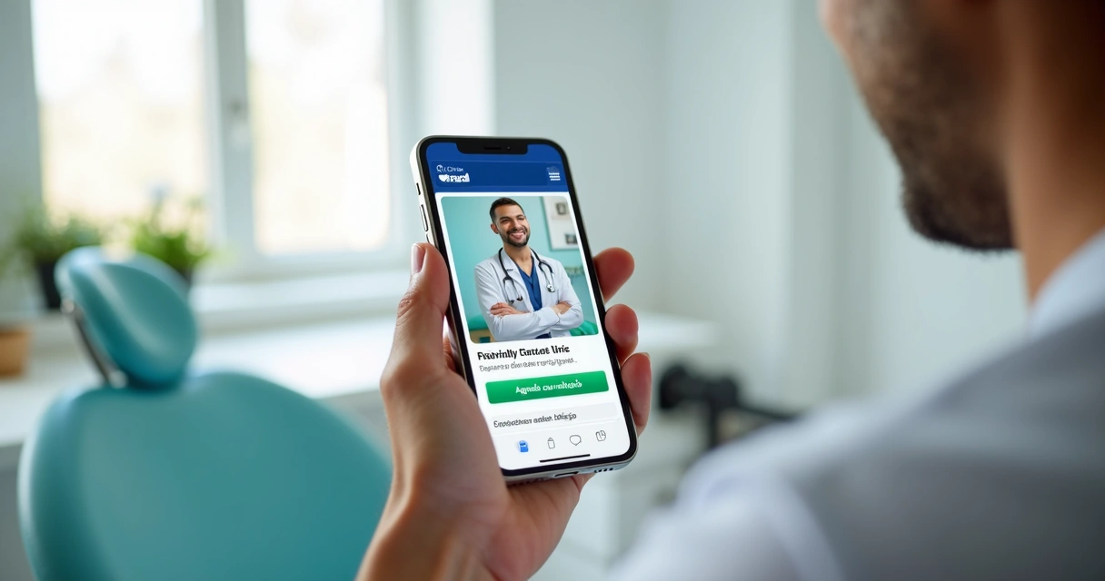 Anúncio de remarketing de clínica odontológica em celular 