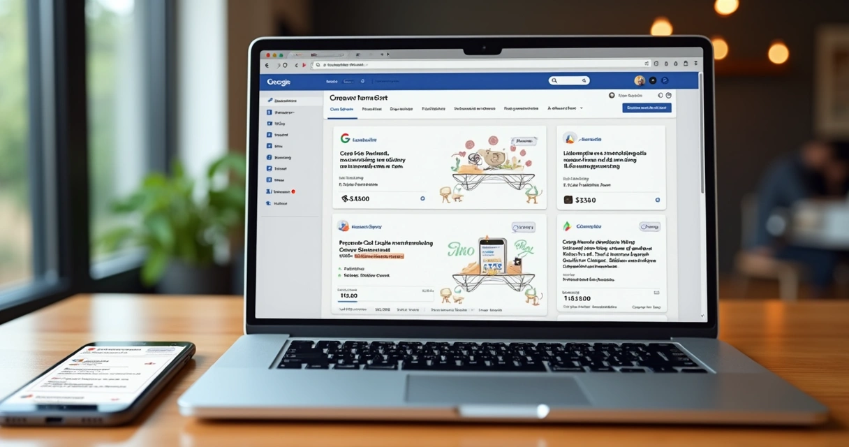 Exemplo visual de anúncios de remarketing em diferentes plataformas na tela do notebook e celular 