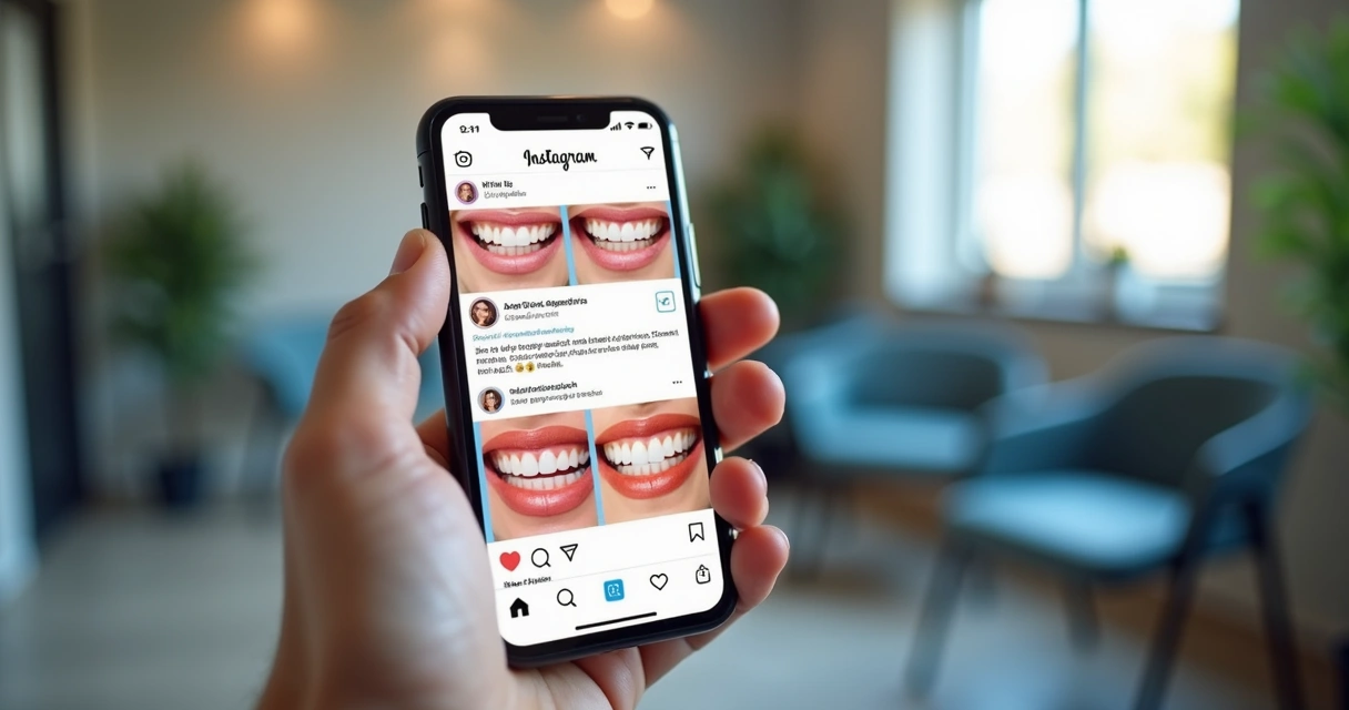 Anúncios de dentista no feed do Instagram em smartphone 