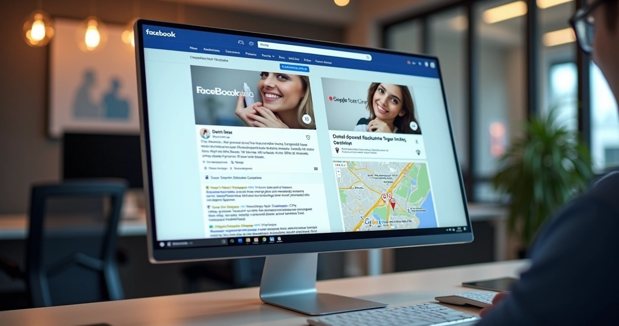 Tela de computador com anúncios de tratamentos odontológicos no Google e Facebook 